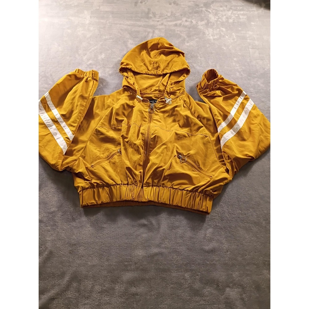 Love Tree Jacket Juniors Medium Yellow Hooded Zip Cropped Windbreaker Top